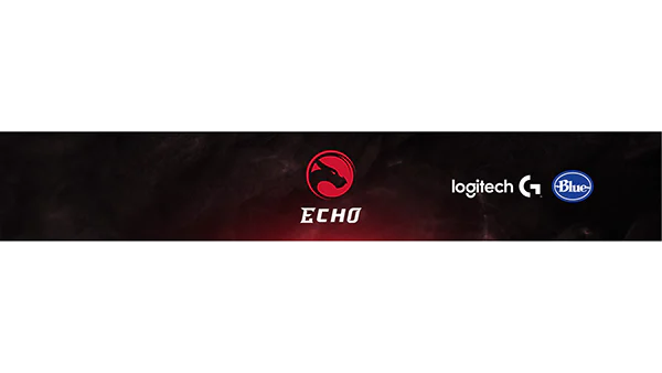 Echo logo with partner marks on a dark red horizontal banner