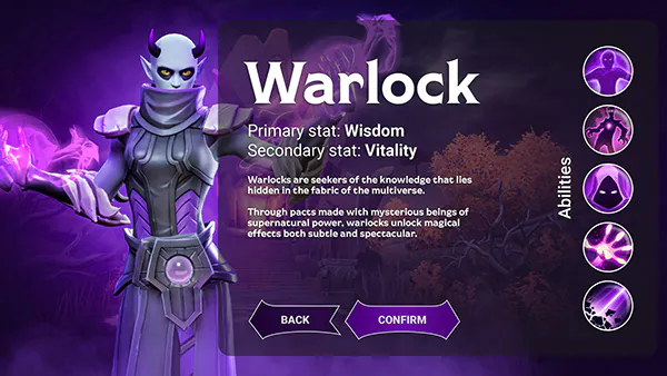 Core Warlock class selection interface