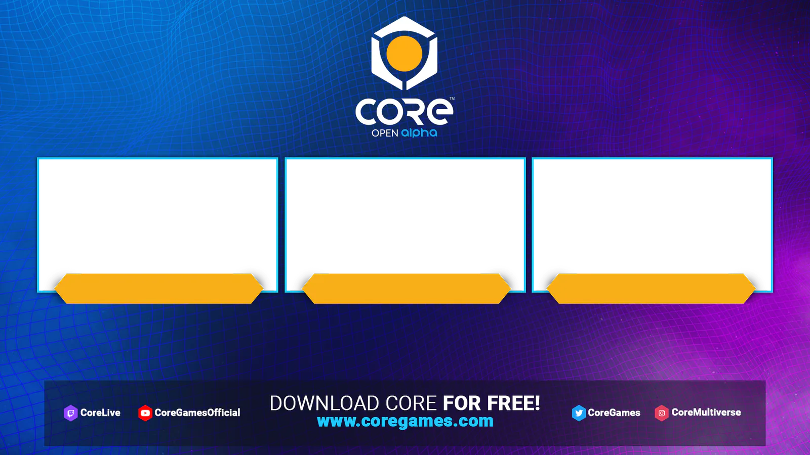 Core three-panel broadcast overlay