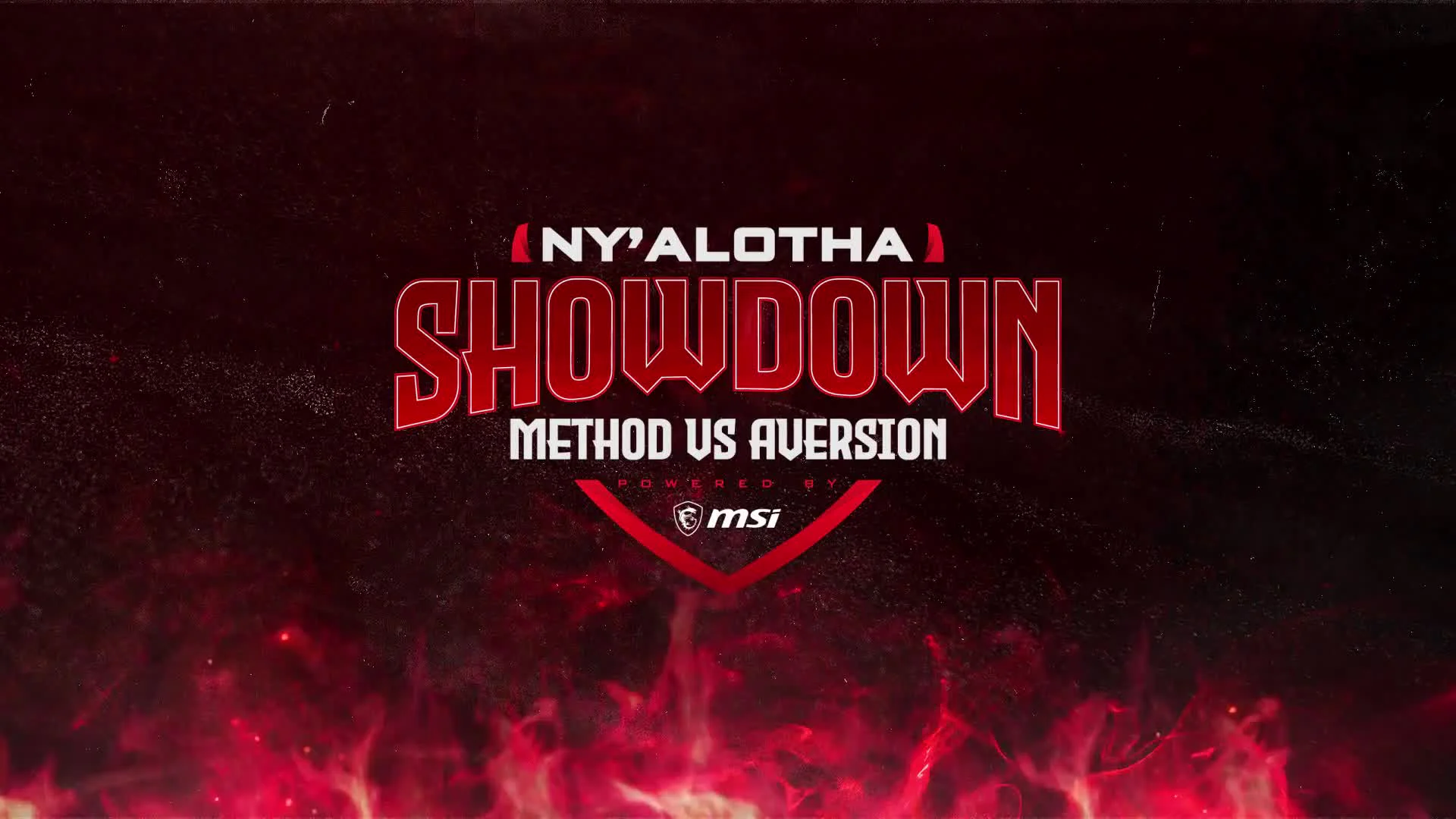 MSI Ny'alotha Showdown event lockup over a red smoke texture