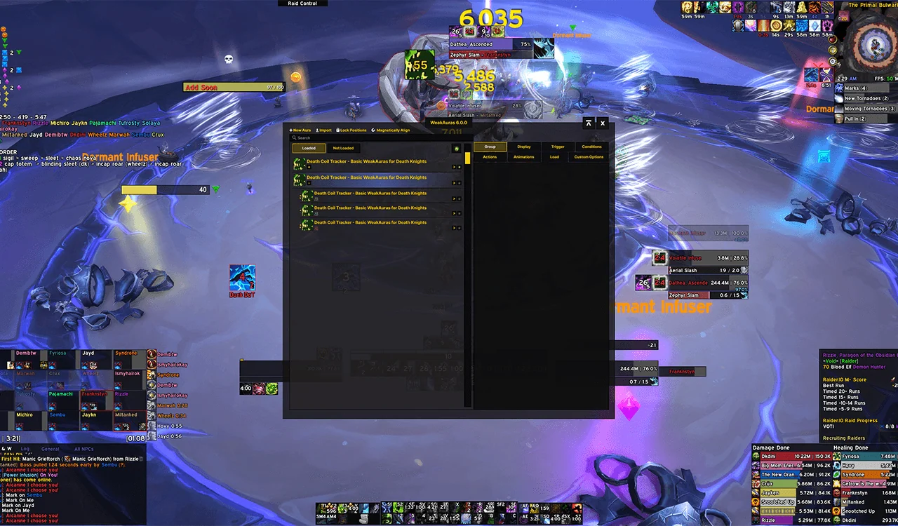 WeakAuras interface displayed inside World of Warcraft